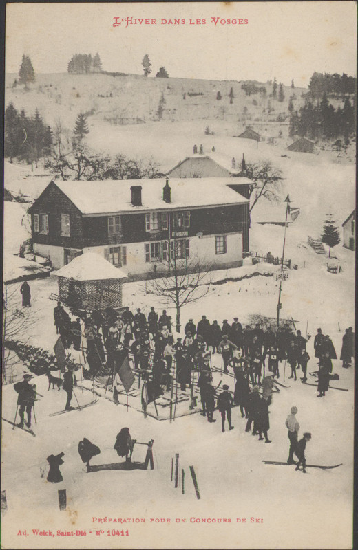 Carte postale ancienne Carte postale, Préparation pour un concours de ski