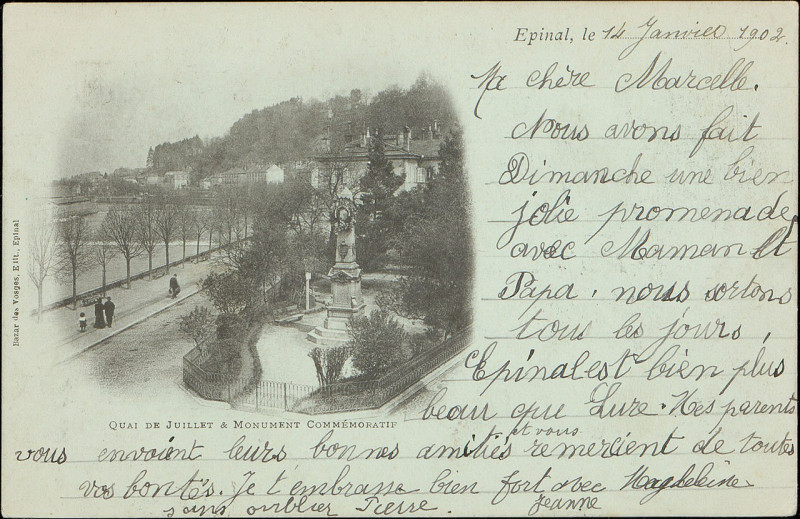 Carte postale ancienne Carte postale, Quai de Juillet & Monument commémoratif