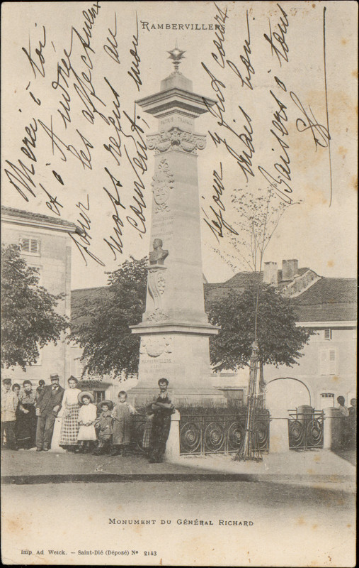 Carte postale ancienne Carte postale, Rambervillers, Monument du Général Richard