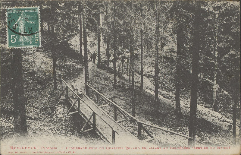 Carte postale ancienne Carte postale, Remiremont (Vosges), Promenade près du quartier Renaud en allant au belvédère (sentier du Maire)