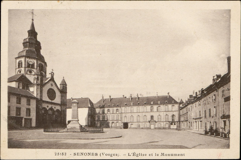 Carte postale ancienne Carte postale, Senones (Vosges), L'Eglise et le Monument