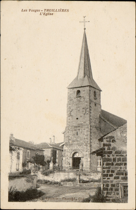 Carte postale ancienne Carte postale, Thuillières, L'Eglise 2