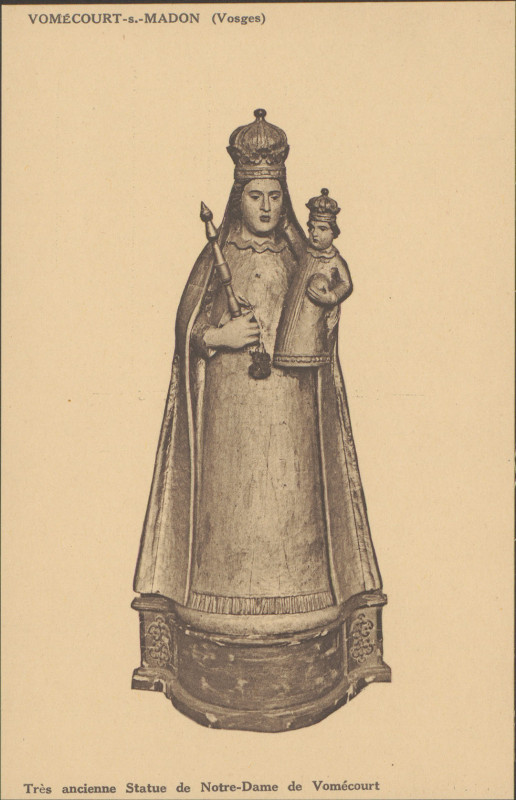 Carte postale ancienne Carte postale, Vomécourt-s.-Madon (Vosges), Eglise, Très ancienne statue de Notre-Dame de Vomécourt