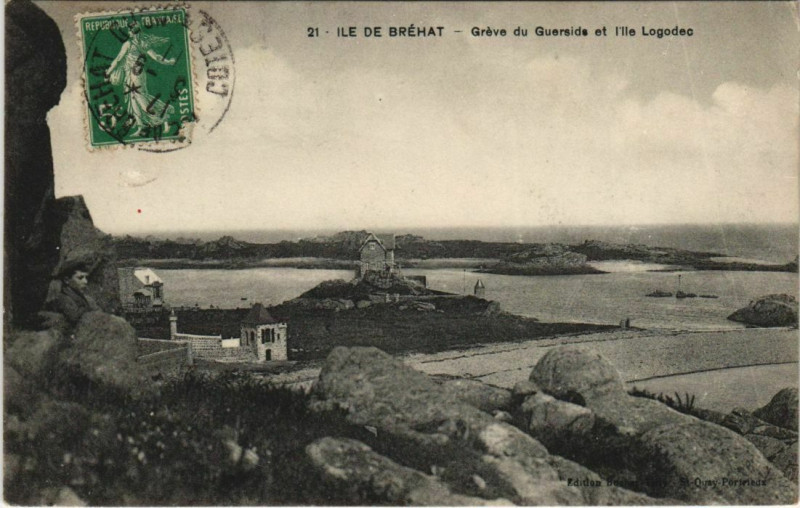 Carte postale ancienne Ile-de-Brehat Greve du Guerside et l'Ile Logodec