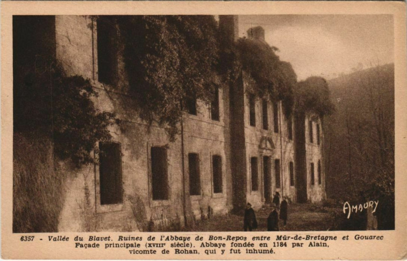 Carte postale ancienne Vallee du Blavet - Ruines de l'Abbaye de Bon-Repos