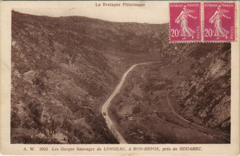 Carte postale ancienne Les Gorges Sauvages du Longeau a Bon-Repos pres de Gouarec à Gouarec
