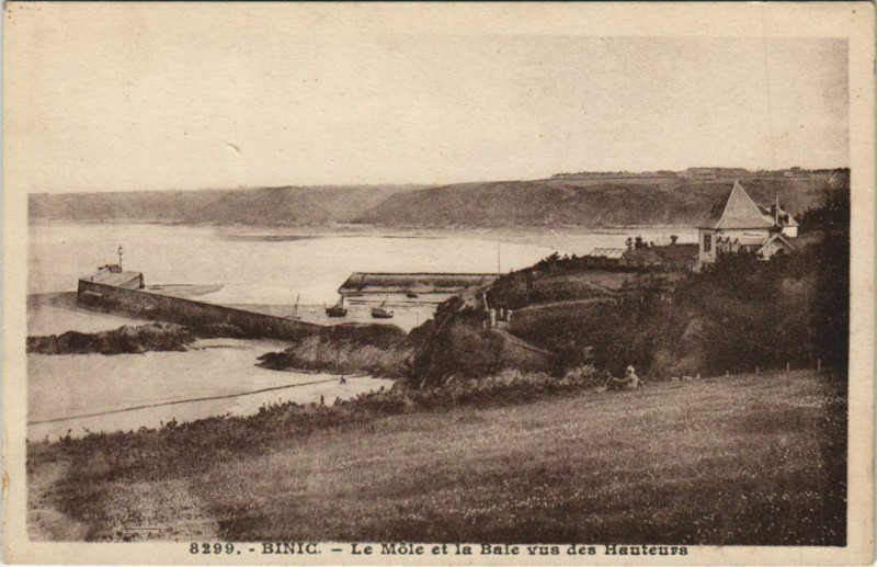 Carte postale ancienne Binic Le Mole et la Baie Vus des Hauteurs
