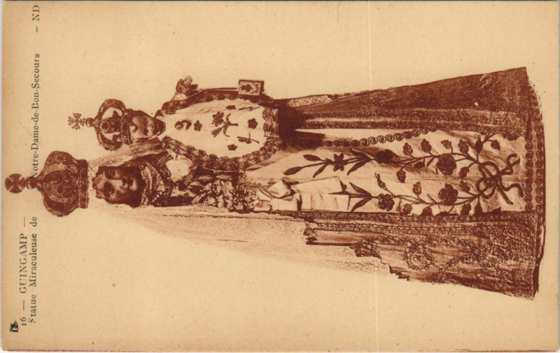Carte postale ancienne Guingamp Statue Miraculeuse de Notre-Dame-de-Bon-Secours à Guingamp