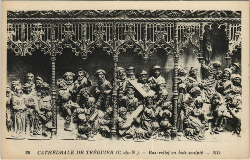 Carte postale ancienne Treguier Cathedrale - Bas-Relief en Bois Sculpte
