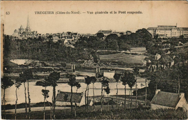 Carte postale ancienne Treguier Vue Generale et le Pont Suspendu