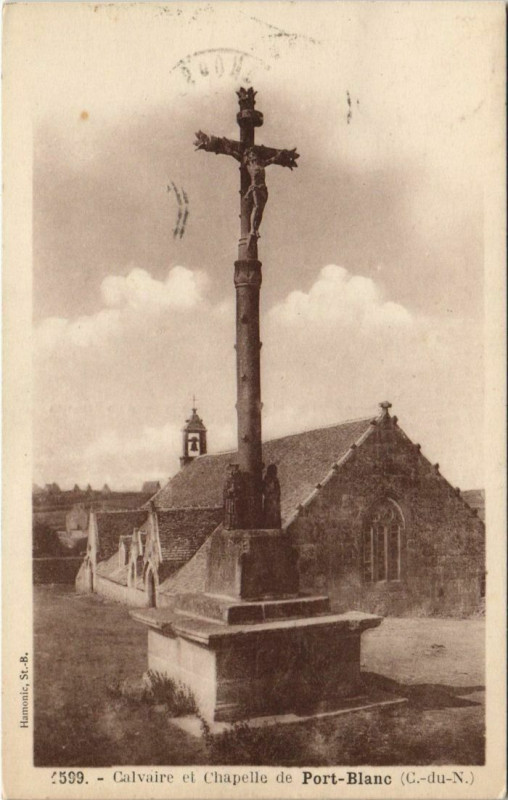 Carte postale ancienne Port Blanc Calvaire et Chapelle France