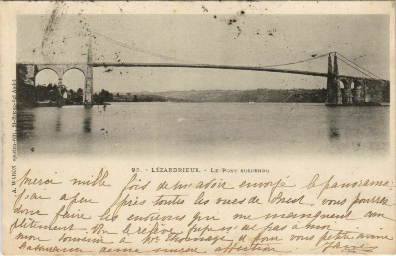 Carte postale ancienne Lezardrieux Le Pont Suspendu France