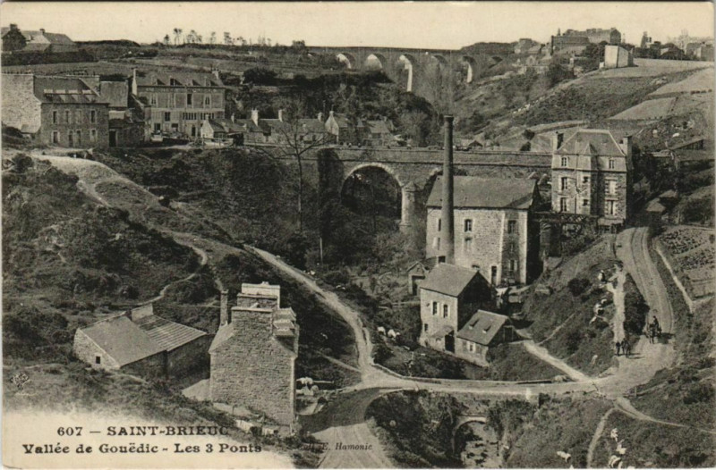 Carte postale ancienne Saint Brieuc Vallee de Gouedic, Les 3 Ponts France à Saint-Brieuc