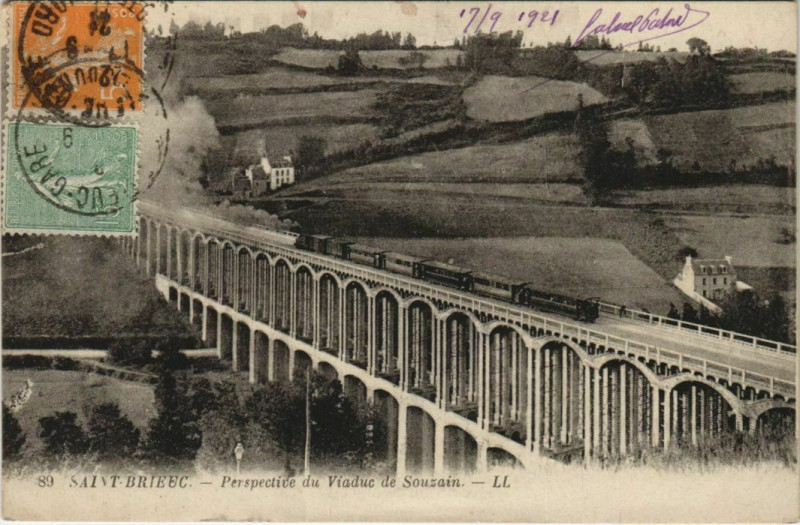 Carte postale ancienne Saint Brieuc Perspective du Viaduc de Souzain France à Saint-Brieuc