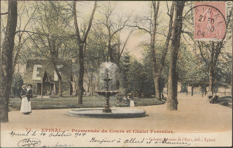 Carte postale ancienne Carte postale, Epinal, Promenade du Cours et châlet forestier 2