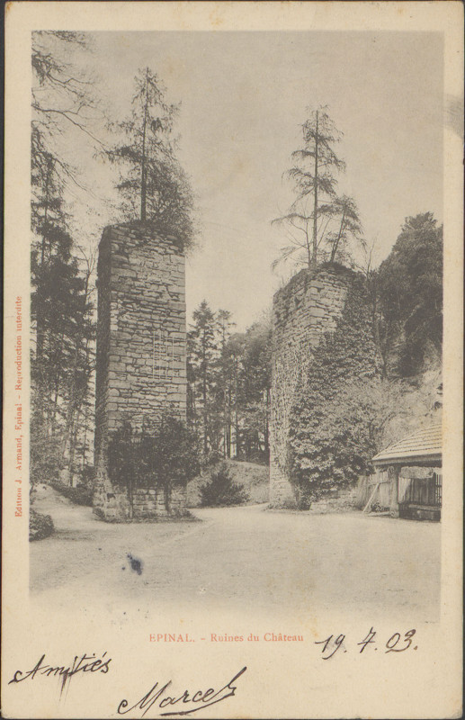 Carte postale ancienne Carte postale, Epinal, Ruines du Château 3