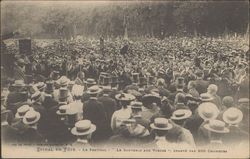 Carte postale ancienne Carte postale, Le Festival, Le Souvenir aux Vosges, chnaté par 500 choristes