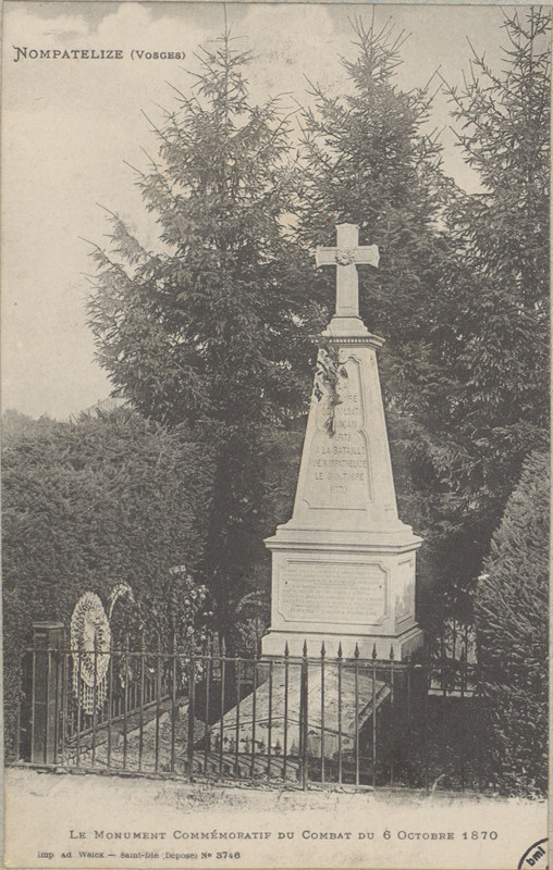 Carte postale ancienne Carte postale, Nompatelize (Vosges), Le monument commémoratif du 6 octobre 1870