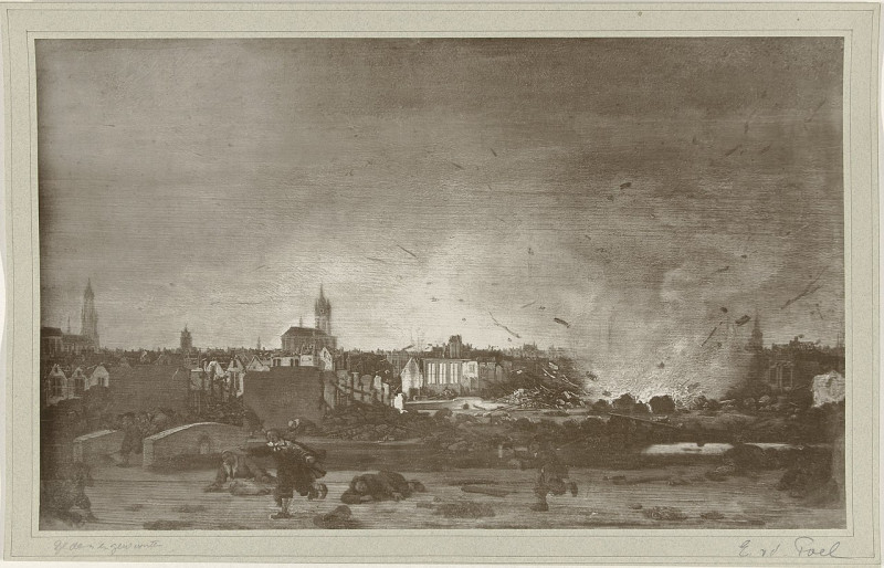 Carte postale ancienne Fotoreproductie van een schilderij van Egbert van der Poel, 'Het springen van de kruittoren in Delft, 12 oktober 1654' (coll. Rijksmuseum), Rp-F-00-25