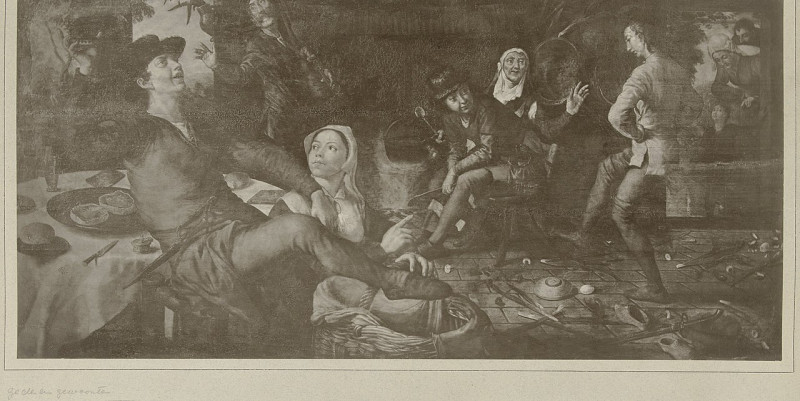 Carte postale ancienne Fotoreproductie van een schilderij van Pieter Aertsen, 'De eierdans' (coll. Rijksmuseum) zeden en gewoonten (titel op object), Rp-F-00-2553