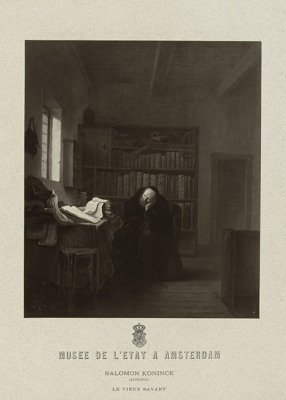 Carte postale ancienne Fotoreproductie van een schilderij van Salomon Koninck, 'Een geleerde in zijn studeerkamer' Le vieux savant (titel op object), Rp-F-00-2539