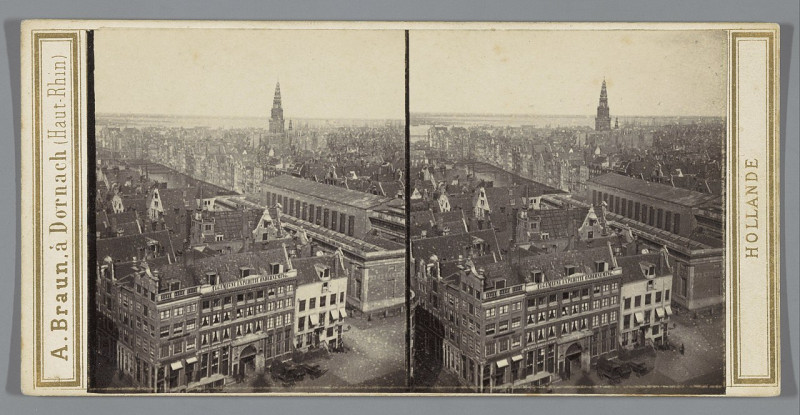Carte postale ancienne Gezicht op Amsterdam-Zuidoost. Uitzicht vanaf het Paleis op de Dam Vue panoramique, prise de la tour du palais (partie sud-est de la ville) (titel op 