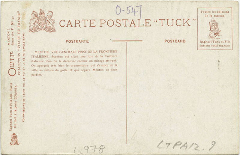 Carte postale ancienne Menton.-Vuw Generale De La Frontiere Italienne. 765-49 (Nby 420062)