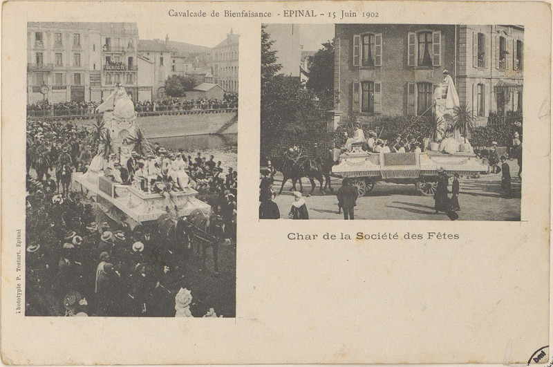 Carte postale ancienne Carte postale, Cavalcade de bienfaisance, Epinal, 15 juin 1902, Char de la Société des Fêtes