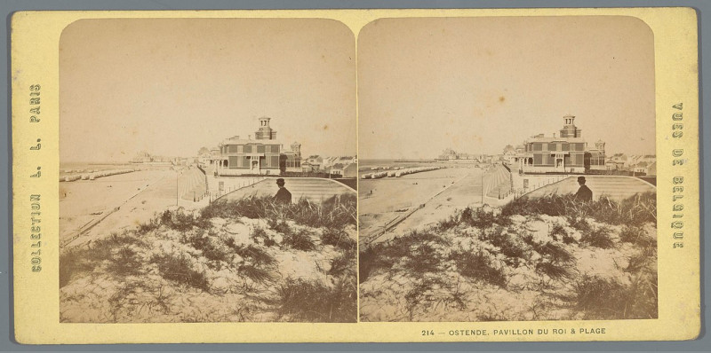 Carte postale ancienne Gezicht op het strand van Oostende Ostende. Pavillon du Roi et plage (titel op object) Vue de Belgique (serietitel op object), Rp-F-F12366