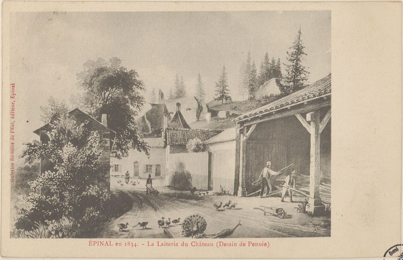Carte postale ancienne Carte postale, Epinal en 1834, La Laiterie du Château (Dessin de Pensée)