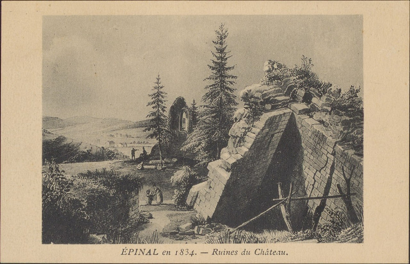 Carte postale ancienne Carte Postale, Epinal en 1834, Ruines du Château
