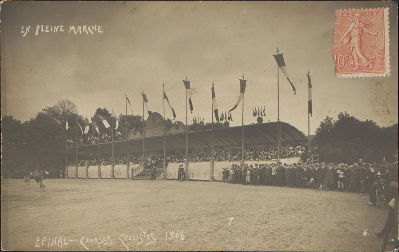 Carte postale ancienne Carte postale, Epinal, Courses cyclistes 1906, En pleine marche