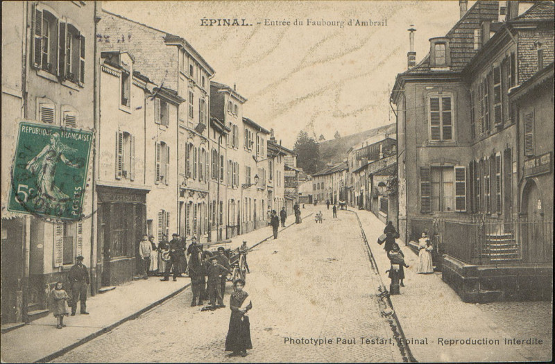Carte postale ancienne Carte postale, Epinal, Entrée du Faubourg d'Ambrail