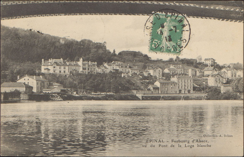 Carte postale ancienne Carte Postale, Epinal, Faubourg d'Alsace, vu du Pont de la Loge Blanche