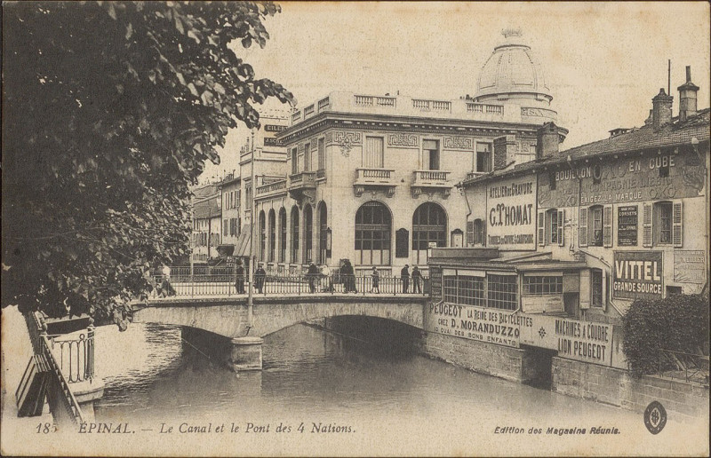 Carte postale ancienne Carte postale, Epinal, Le Canal et le Pont des 4 Nations