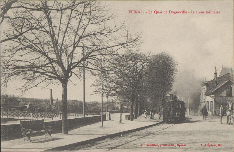 Carte postale ancienne Carte postale, Epinal, Le Quai de Dogneville, Le Train militaire