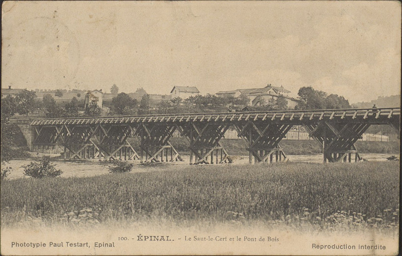 Carte postale ancienne Carte postale, Epinal, Le Saut-le-Cerf et le Pont de Bois