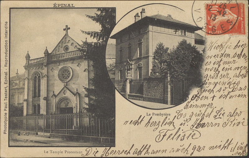 Carte postale ancienne Carte Postale, Epinal, Le Temple Protestant, Le Presbytère