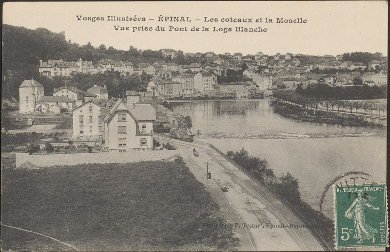 Carte postale ancienne Carte Postale, Epinal, Les Côteaux et la Moselle, Vue prise du Pont de la Loge Blanche