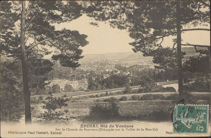 Carte postale ancienne Carte Postale, Epinal, Nid de Verdure, Sur le Chemin de Beneveau (Echappée sur Vallée de la Moselle)