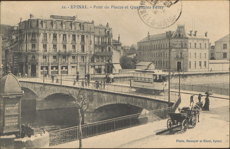 Carte postale ancienne Carte postale, Epinal, Pont de Pierre et Quai Jules Ferry