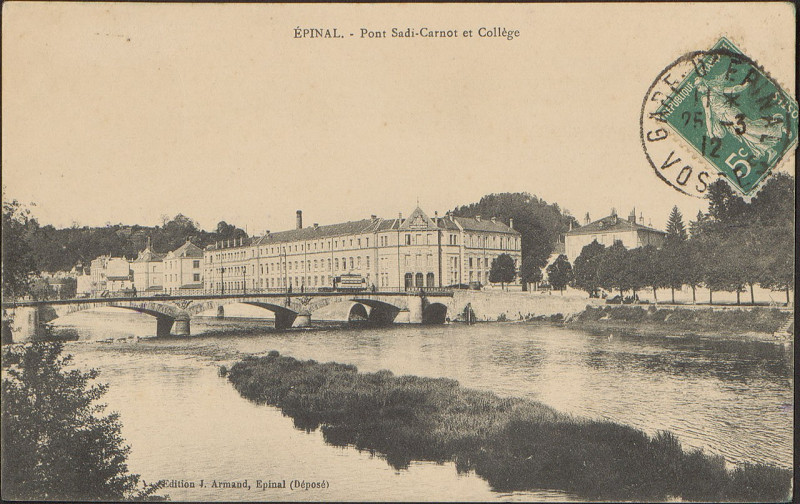 Carte postale ancienne Carte Postale, Epinal, Pont Sadi-Carnot et Collège