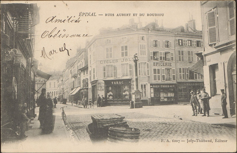 Carte postale ancienne Carte postale, Epinal, Rues Aubert et du Boudiou
