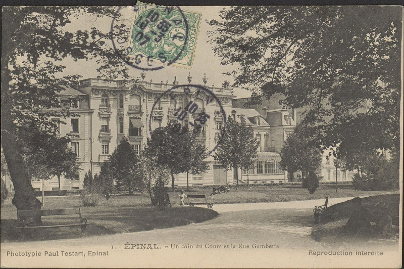 Carte postale ancienne Carte Postale, Epinal, Un coin du Cours et la Rue Gambetta
