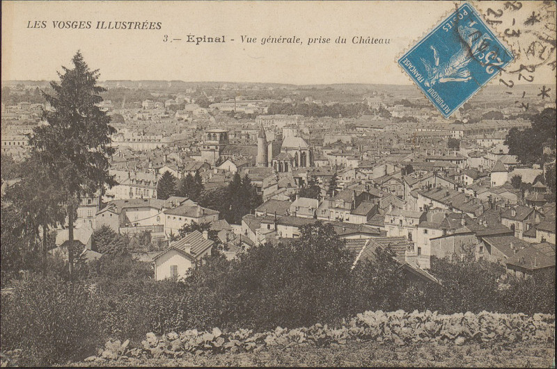 Carte postale ancienne Carte Postale, Epinal, Vue générale, prise du Château