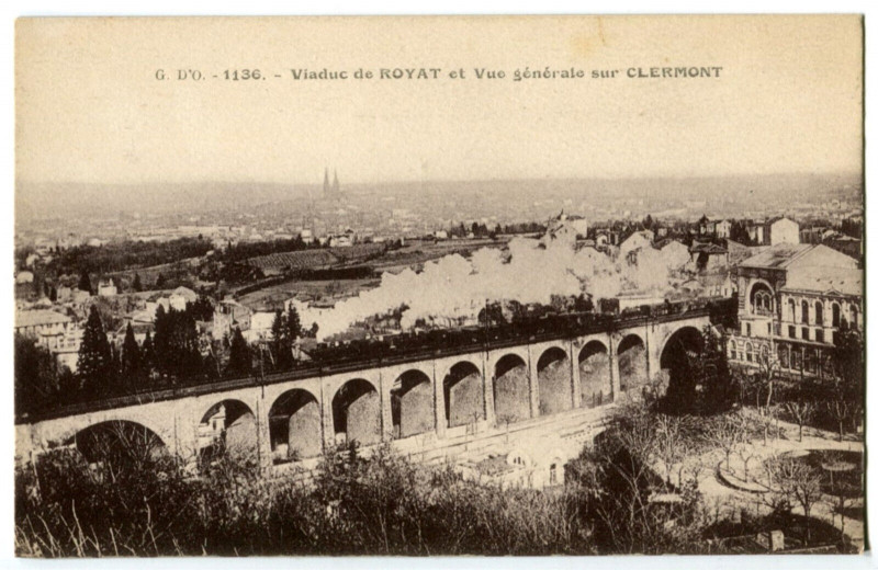 Carte postale ancienne Puy-de-Dôme Viaduc de Royat et Vue générale sur Clermont à Royat