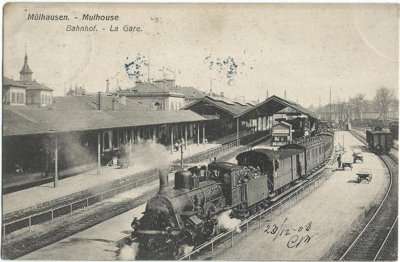 Carte postale ancienne 19081223 mulhausen bahnhof à Mulhouse