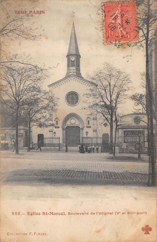 Carte postale ancienne Eglise Saint-Marcel, Boulevard de l'Hôpital à Paris 13e