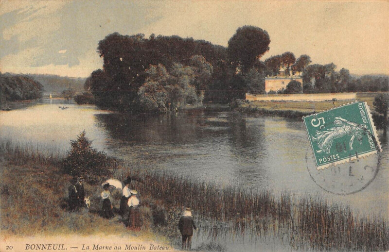 Carte postale ancienne Bonneuil La Marne Au Moulin Bateau