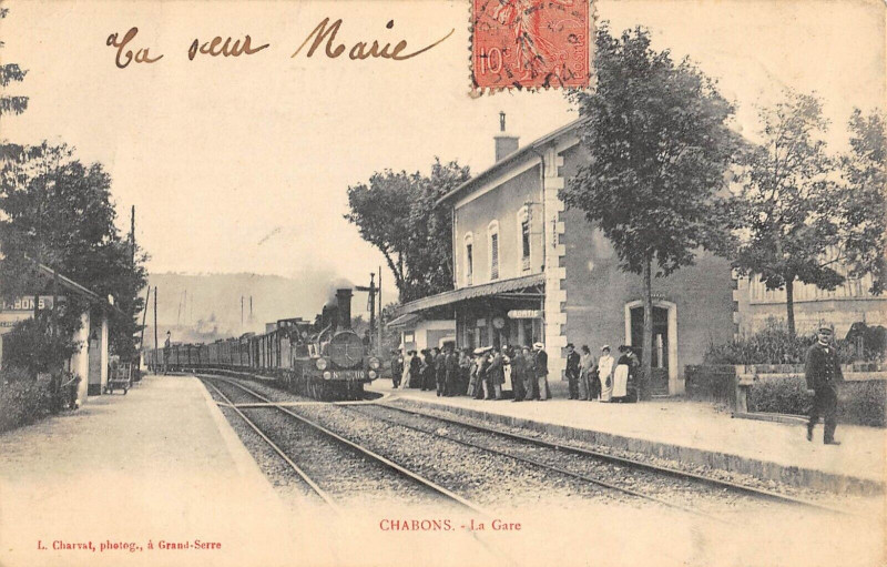 Carte postale ancienne Chabons La Gare (Train cliché rare